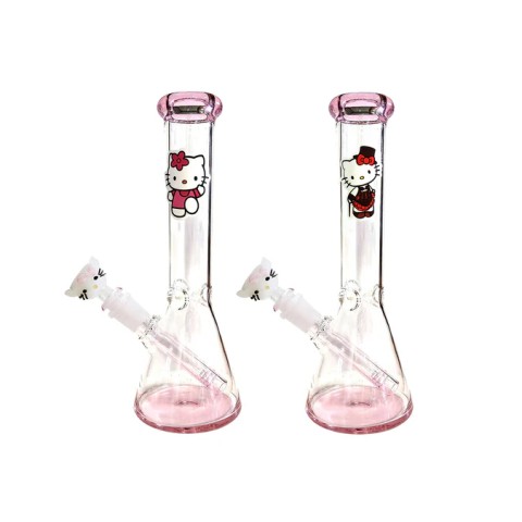 10'' Pink Clear Glass Water Pipe w/ Cat Style Glass on Glass Bowl