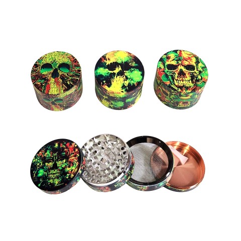 63mm 4-Part Rasta SKULL Design Metal Tobacco Grinder