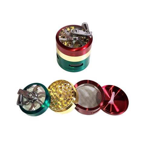 63mm 4-Part Rasta Hand Crank Metal Tobacco Grinder with Window