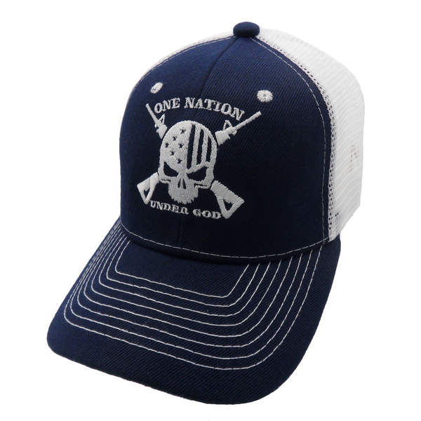 One Nation Under God Punisher Trucker HAT - Navy Blue/White