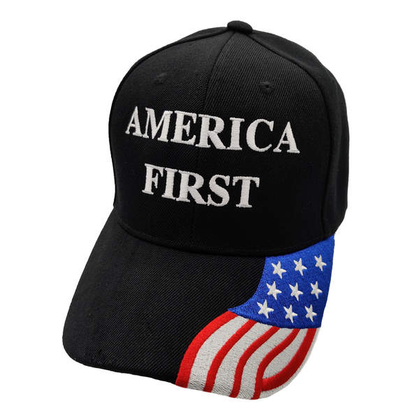 America First w/ FLAG Bill Cap - Black