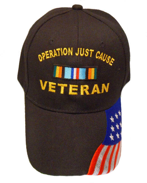 Operation Just Cause Veteran Ribbon w/ Flag Bill Cap - Black (6)