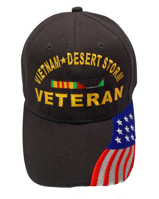 Vietnam Desert Storm Veteran Ribbon w/ Flag Bill Cap - Black (6)