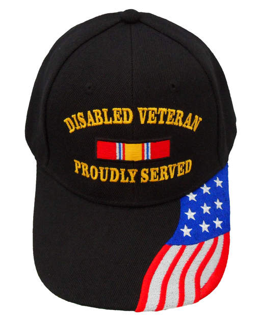 Disabled Veteran Ribbon w/ FLAG Bill Cap - Black (6 PCS)