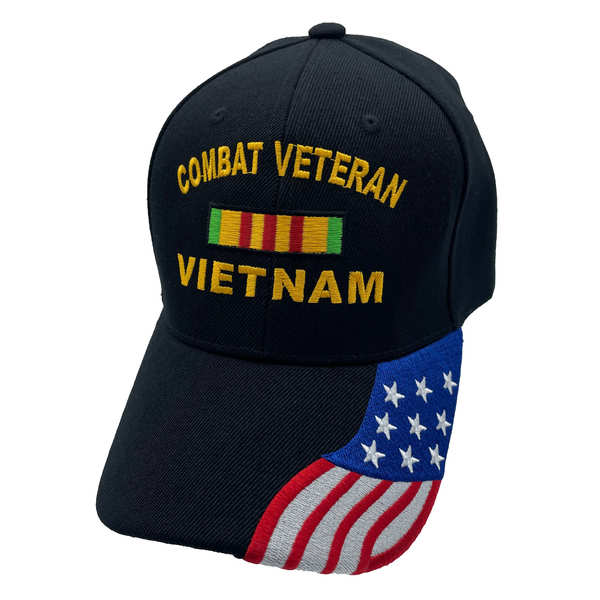 Combat Veteran Vietnam Ribbon w/ FLAG Bill Cap - Black (6 PCS)