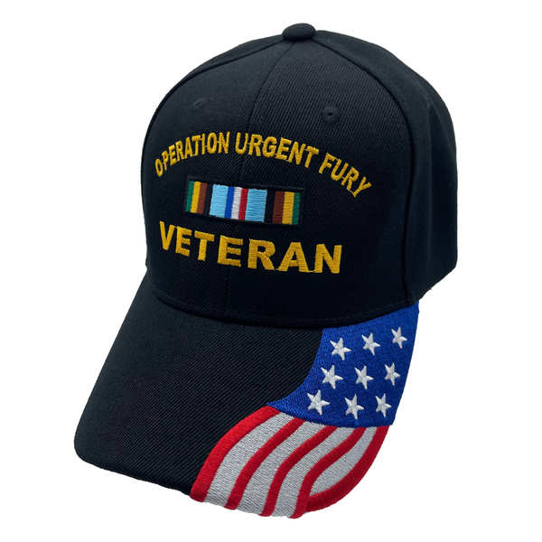 Operation Urgent Fury Veteran Ribbon w/ FLAG Bill Cap - Black (6)