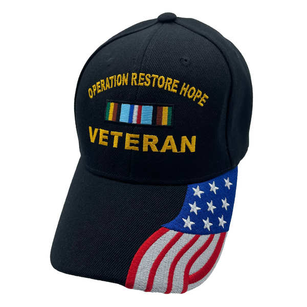 Operation Restore Hope Veteran Ribbon w/ FLAG Bill Cap - Black (6