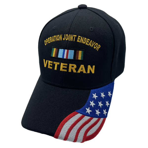 Operation Joint Endeavor Veteran Ribbon w/ FLAG Bill Cap - Black