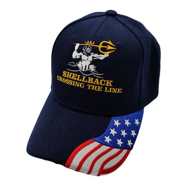 Shellback Crossing The Line w/ FLAG Bill Cap - Navy Blue (6 PCS)