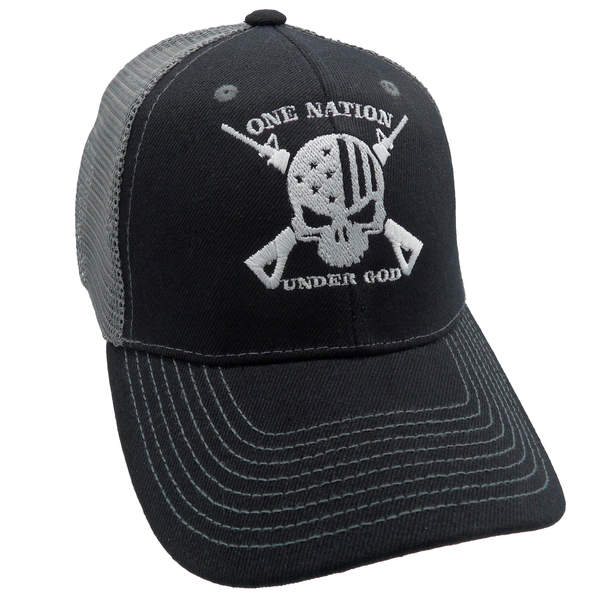 One Nation Under God Punisher Trucker HAT - Black/Dark Gray