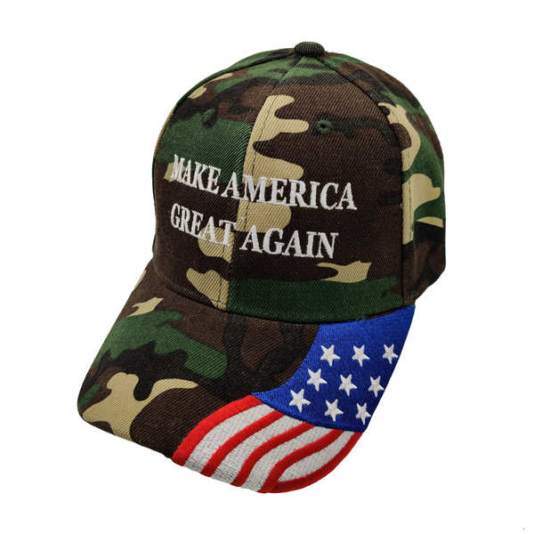 Make America Great Again w/ FLAG Bill Cap - Green Camo (6 PCS)