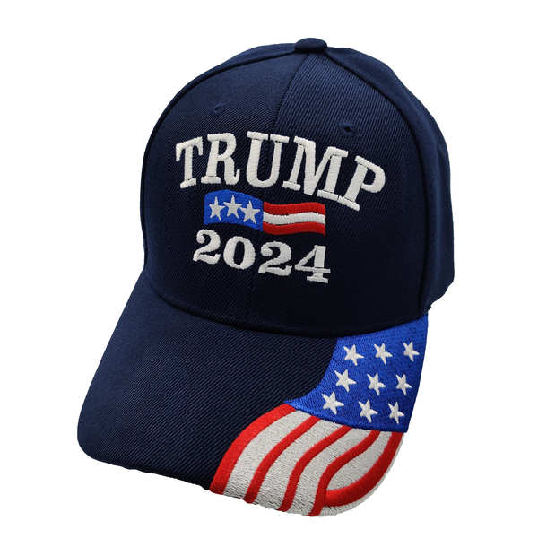 Trump 2024 w/ FLAG Bill Cap - Navy Blue (6 PCS)
