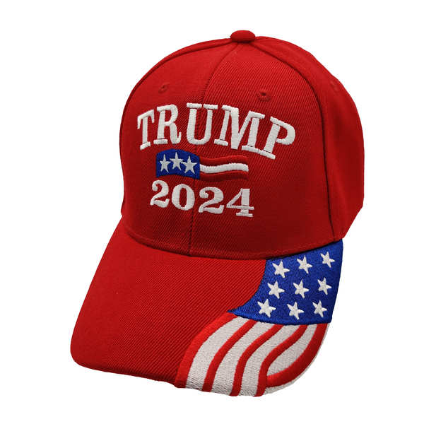 Trump 2024 w/ Flag Bill Cap - RED (6 PCS)