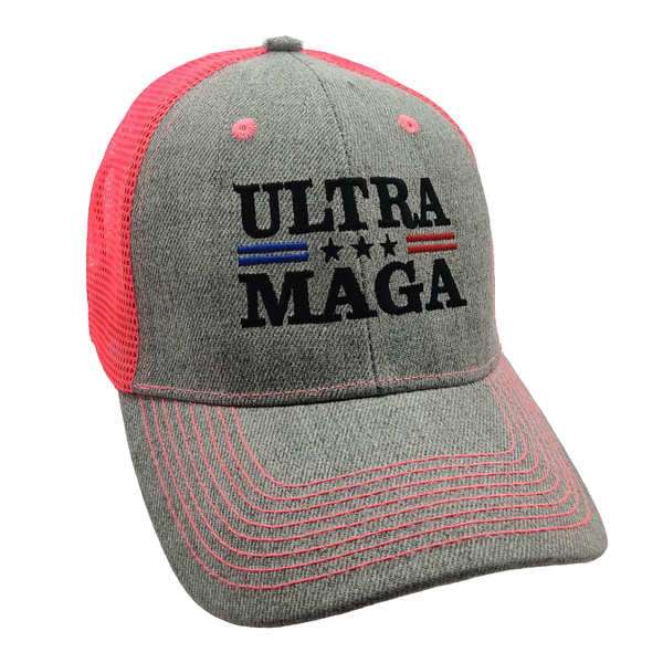Ultra MAGA Trucker HAT - Heather Gray/Neon Pink