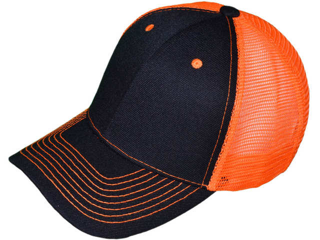 Polyester Snapback Trucker HAT - Black/Neon Orange