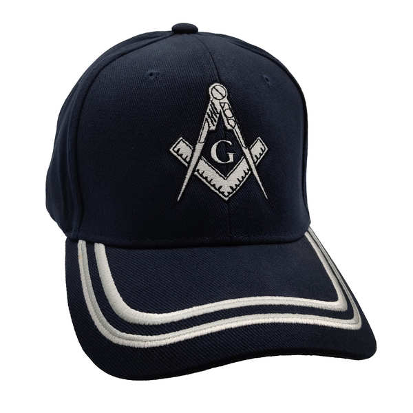 Masonic Logo w/ WG Stripes Cap - Navy Blue (White Logo)