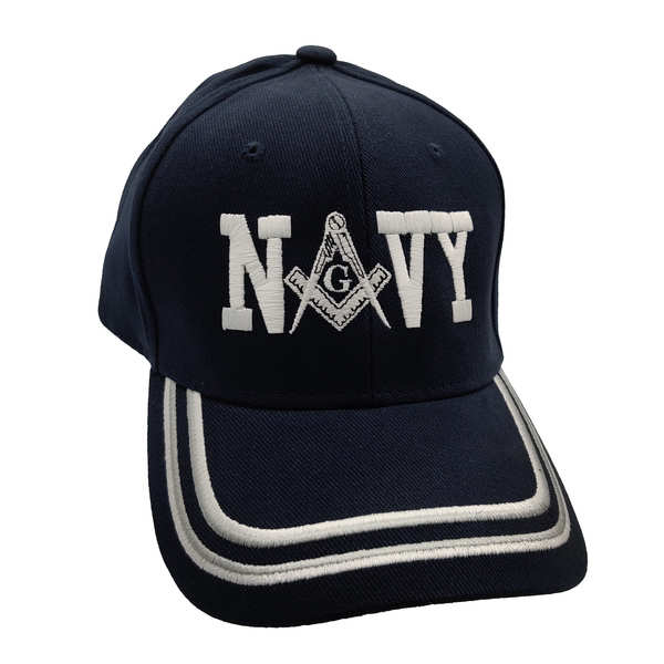 Navy Mason w/ WG Stripes Cap - Navy Blue (White Logo)