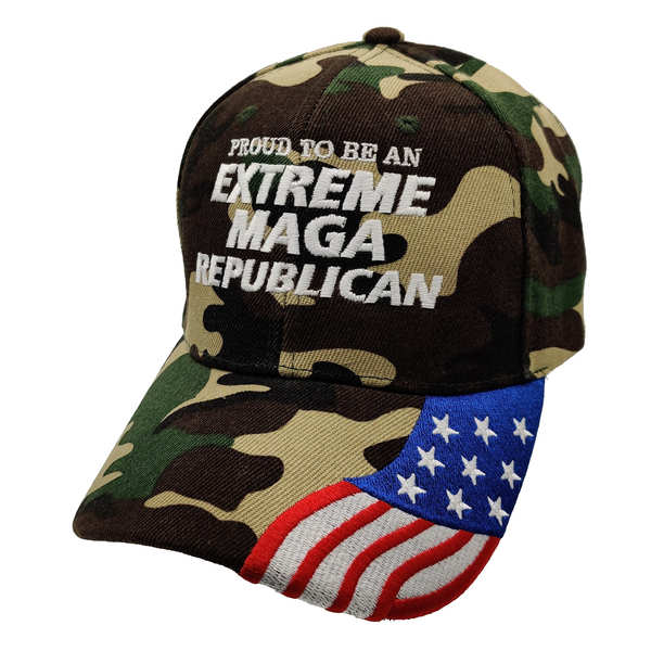 Proud Extreme MAGA Republican w/ FLAG Bill Cap - Green Camo (6 PC
