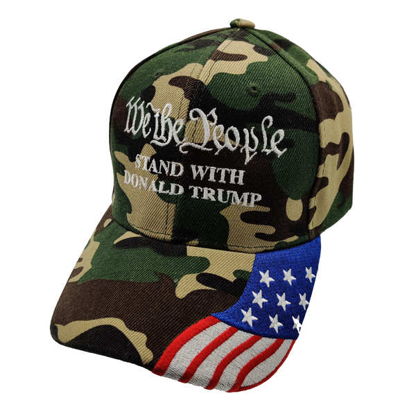 We The People Stand With Trump w/ FLAG Bill Cap - Green Camo (6)
