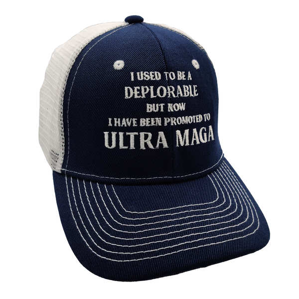 Promoted To Ultra MAGA Trucker HAT - Navy Blue/White