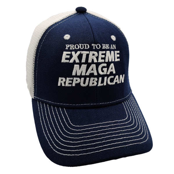 Proud Extreme MAGA Republican Trucker HAT - Navy Blue/White