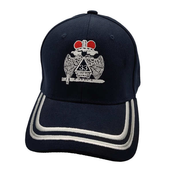 33rd Degree Mason w/ WG Stripes Cap - Navy Blue (White Logo)