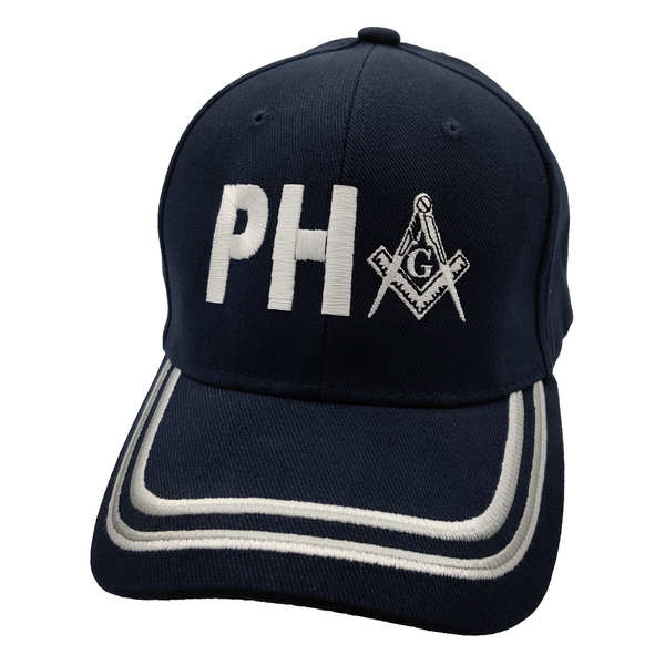 PHA Prince Hall Mason w/ WG Stripes Cap - Navy Blue (White Logo)