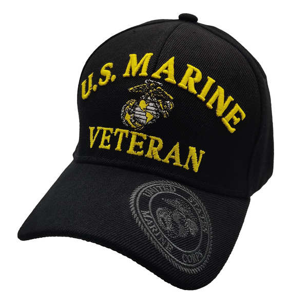 US Marine Veteran Logo w/ Emblem Cap - Black