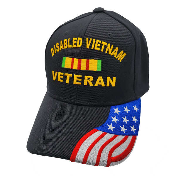 Disabled Vietnam Veteran Ribbon w/ Flag Bill Cap - Black (6 PCS)