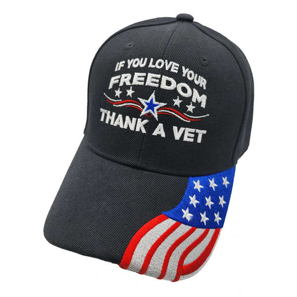 If You Love Your Freedom Thank a Vet Stars w/ FLAG Bill Cap - BLK