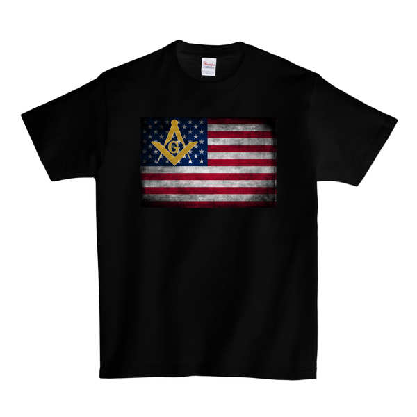 Masonic VINTAGE American Flag T-Shirt - Black
