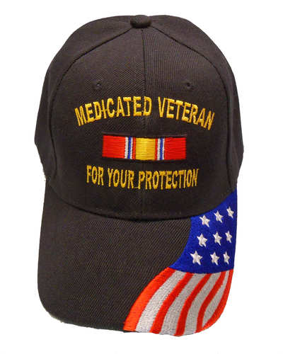 Medicated Veteran Ribbon w/ FLAG Bill Cap - Black (6 PCS)
