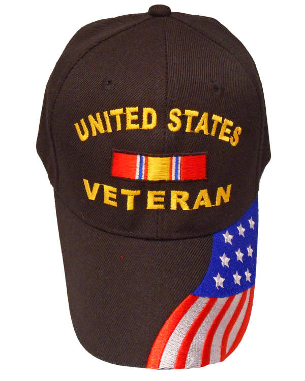 United States Veteran Ribbon w/ FLAG Bill Cap - Black (6 PCS)