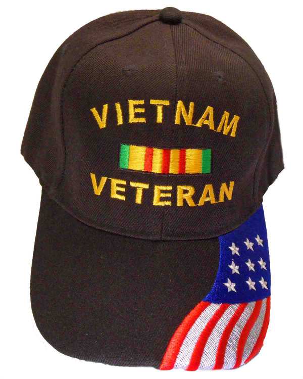 Vietnam Veteran Ribbon w/ FLAG Bill Cap - Black (6 PCS)