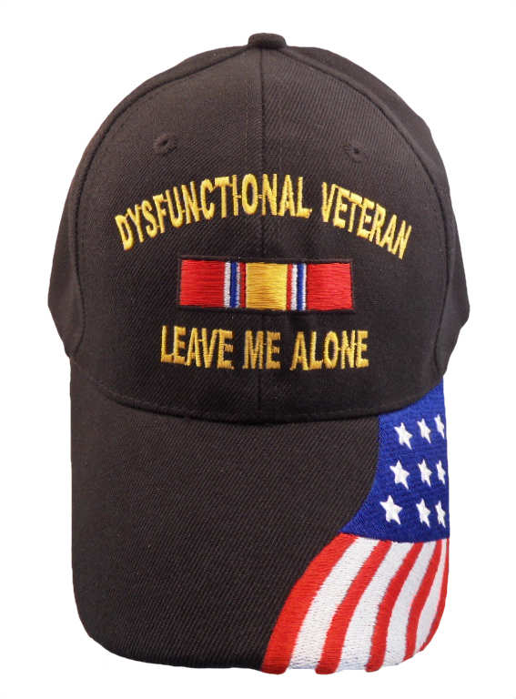 Dysfunctional Veteran Ribbon w/ FLAG Bill Cap - Black (6 PCS)