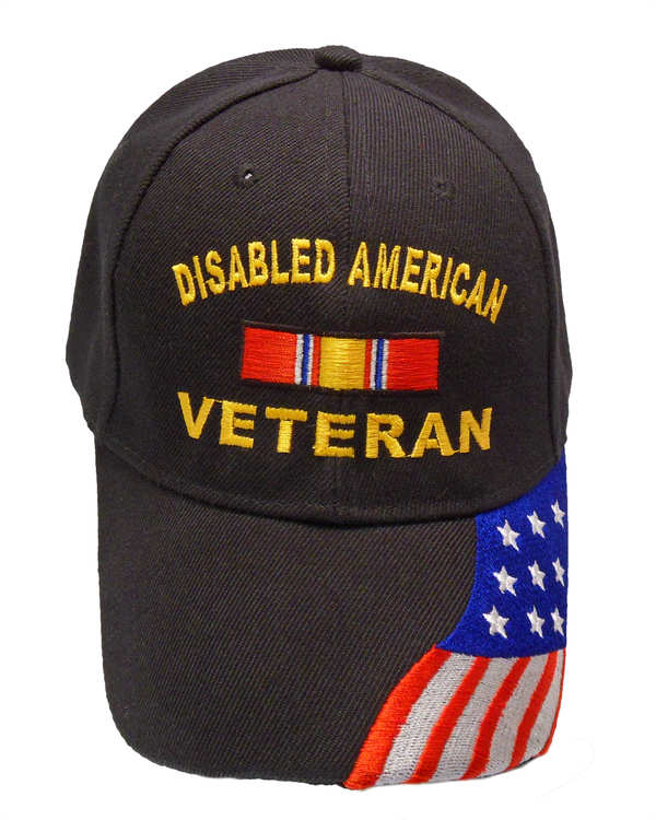 Disabled American Veteran Ribbon w/ FLAG Bill Cap - Black (6 PCS)