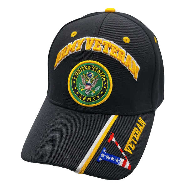 Army Veteran Emblem w/ V Cap - Black
