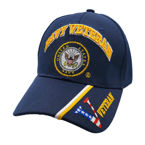 Navy Veteran Emblem w/ V Cap - Navy Blue