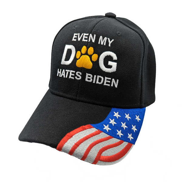 Even My Dog Hates Biden w/ FLAG Bill Cap - Black