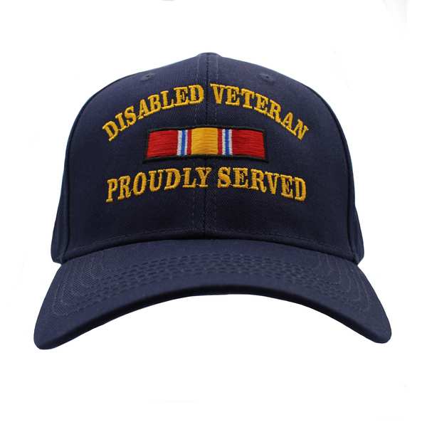 Disabled Veteran Proudly Served Ribbon Cotton Cap - Navy Blue