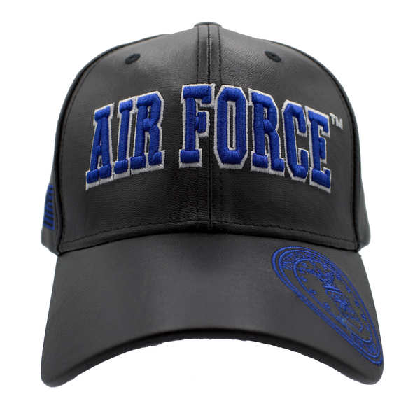 Air Force Block Letter w/ Emblem PU Leather CAP - Black