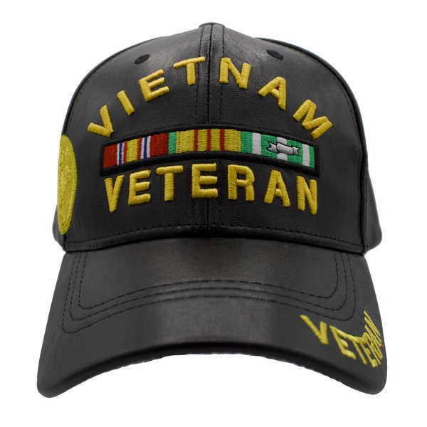 Vietnam Veteran Arch Medal PU LEATHER Cap - Black
