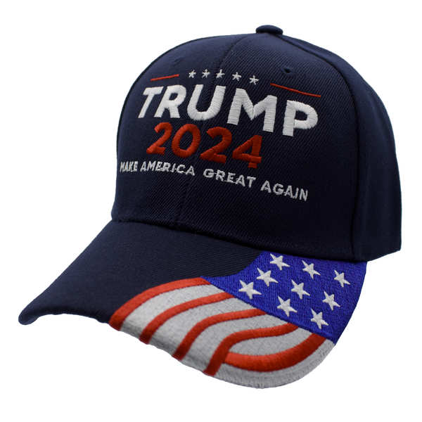 Trump 2024 MAGA w/ FLAG Bill Cap - Navy Blue