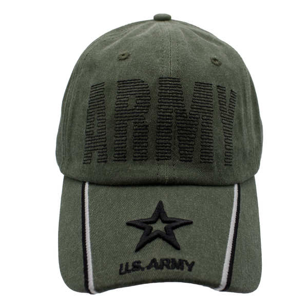ARMY Running Stitch w/ Logo Stone Washed CAP - Olive Green