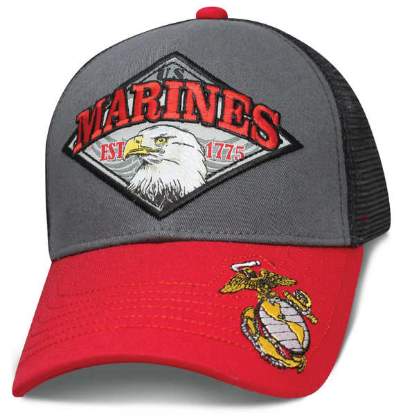 US Marines Diamond Eagle Trucker HAT - Dark Gray/Black