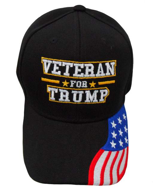 Veteran for Trump w/ FLAG Bill Cap - Black