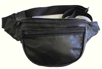 3 Zipper Pocket Genuine Soft LEATHER Fanny Pack Travel Waist Bag