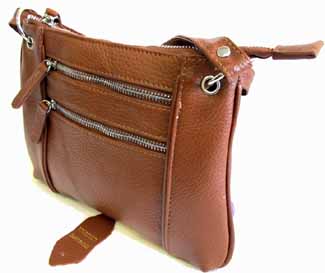 High Quality Cowhide LEATHER 3 Zip Pocket Slim Cross Body Purse