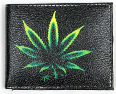 Hand Crafted Leather Mens WALLET Marijuana MJ Leaf Print Gift Box