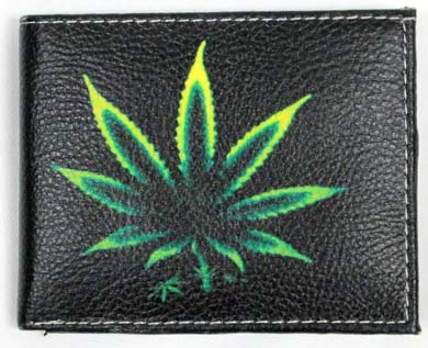 Hand Crafted LEATHER Mens Wallet Marijuana MJ Leaf Print Gift Box